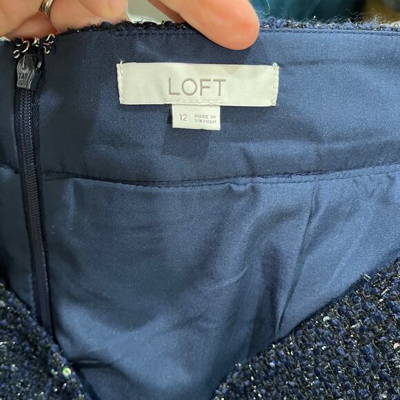 Loft Navy Blue Sparkle Tweed Mini Skirt Size 12 Classic Holiday Work Party - Picture 8 of 8